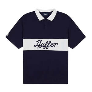 Golf Polos: Huffer Mens Par Line SS Polo - Navy/Chalk