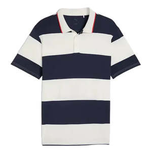 Golf Polos: Puma Cloudspun Striped Rugby Polo - Warm White/Deep Navy