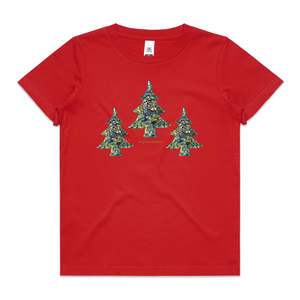 Kids Cotton Tee Shirts: Christmas Paua Trees Kids Tee Shirt