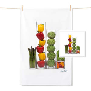 Tea Towel Free Card Bundles: Veg Vases - Tea Towel & Free Card Gift Set
