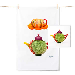 Tea Towel Free Card Bundles: Teapot & Cup - Tea Towel & Free Card Gift Set