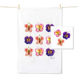 Tea Towel Free Card Bundles: Flower Butterflies - Tea Towel & Free Card Gift Set