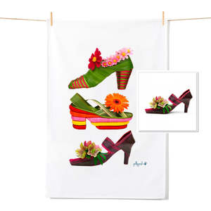 Tea Towel Free Card Bundles: Floral Shoes - Tea Towel & Free Card Gift Set