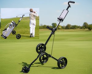 Sports: Foldable Golf Trundler Cart Push Pull Trolley with Wheels Portable Caddy