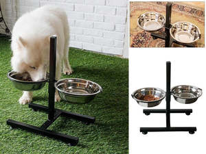 Pets: Elevated Pet Feeder Dual Dog Bowl Stand