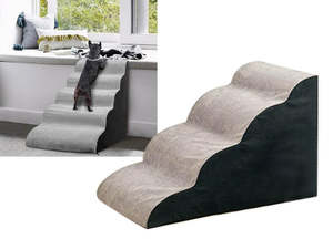 4-Step Dog Stairs - Non-Slip Foam Pet Ramp for Bed/Couch