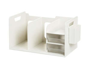 Home Living: White Desktop Organiser with Drawers & Pen Holder for Office