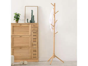Home Living: Wooden Coat Rack Stand - Natural Wood