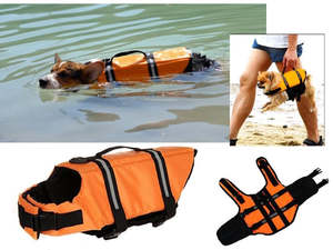 Orange Dog Swimsuit Life Jacket - Size S