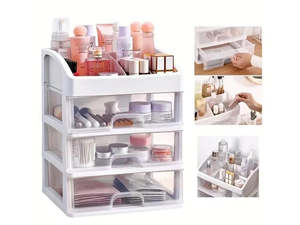Home Living: 3-Tier Desktop Storage Box Clear Drawers Organizer White