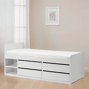 Children's beds: IKEA SLAKT Bed frame with storage, white, 90x200 cm