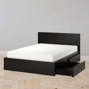 Queen Beds: IKEA MALM Bed with 2 drawers, black-brown, Queen