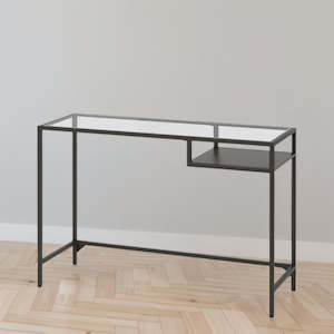 Computer Desks: IKEA VITTSJO laptop table, black-brown/glass, 100x36 cm