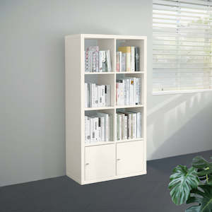 H Shelving Bookcase: IKEA KALLAX Shelving with 4 doors, white, 77x147 cm