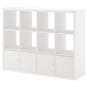 H Shelving Bookcase: IKEA KALLAX Shelving with 4 doors, white, 147x112 cm