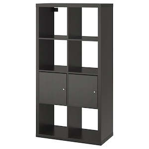 IKEA KALLAX Shelving with 2 doors, black-brown, 77x147 cm