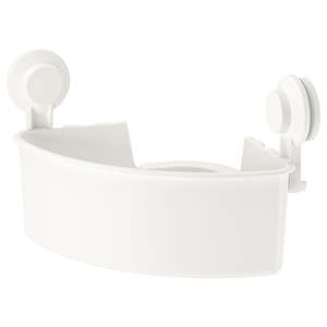 Bathes: IKEA TISKEN Corner basket with suction cup, white