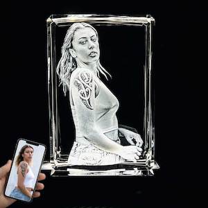 NZ Made Personalised XL 3D Photo Crystal Rectangle - 100mm x 150mm x 60mm