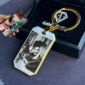 Laser Engraved Jewellery: NZ Made Two Tone 18K Gold Plated Personalised Custom Photo & Text Keychain