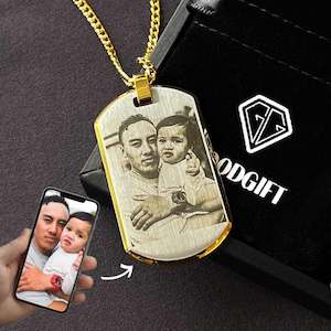 NZ Made Two Tone 18K Gold Plated Personalised Custom Photo & Text Dog Tag Necklace