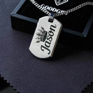 Laser Engraved Jewellery: NZ Made Personalised Custom Text Dog Tag Necklace