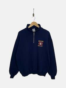 Sweatshirt: 90's Fire Dept Embroidered Vintage Quarterzip Sweater Size L