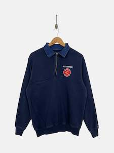 Collared Sweatshirts: 90's Fire Department Embroidered Vintage Quarterzip Sweatshirt Size L