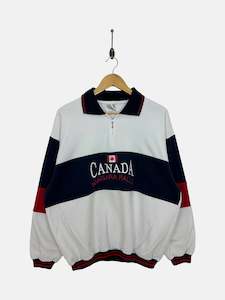 Collared Sweatshirts: 90's Niagara Falls Canada Embroidered Vintage Quarterzip Sweatshirt Size L