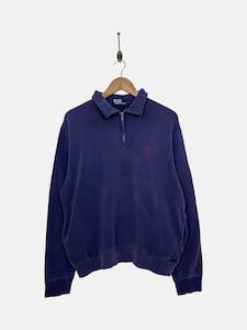 Collared Sweatshirts: 90's Polo Ralph Lauren Embroidered Vintage Quarterzip Sweatshirt Size M-L