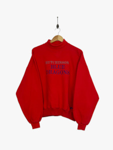 Discounted: 90's Hutchinson Blue Dragons USA Made Vintage Mock Neck Sweatshirt Size 14