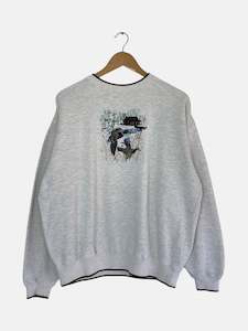 Grey Sweatshirts: 90's Duck Embroidered Vintage Sweatshirt Size L-XL