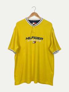 All T Shirts: 90's Tommy Hilfiger Embroidered Vintage Button-up T-Shirt Size 2XL