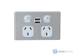 Products: Power Point/USB – Double – Horizontal – Slimline, Alu – 10A
