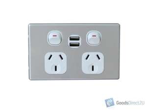 Products: Power Point/USB – Double – Horizontal – Slimline, Alu – 10A