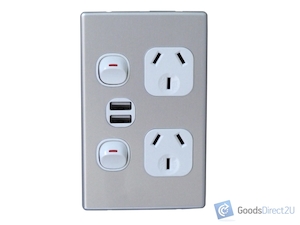 Power Point/USB – Double – Vertical – Slimline, Alu – 10A