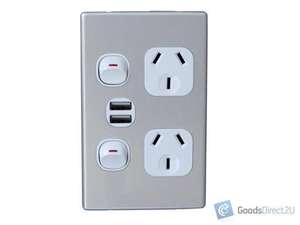Products: Power Point/USB – Double – Vertical – Slimline, Alu – 10A