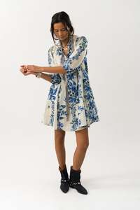 Lolly Laundry: Lollys Laundry Sabine Short Dress - Blue & Creme