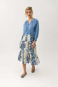 Lolly Laundry: Lollys Laundry Morning Midi Skirt - Blue & Creme