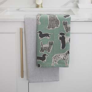 Raine & Humble Woof Tea Towel 2pk - Aqua