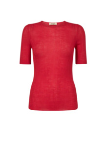 Mos Mosh Bouch Rib Short Sleeve Knit - Chinese Red