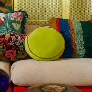 Sage and Clare Castilo Round Velvet Cushion - Chartreuse