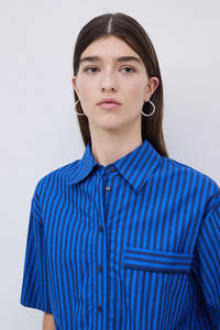 Yerse Cotton Poplin Shirt - Blue Stripe