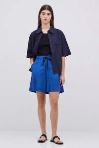 Yerse Cotton Poplin Short - Blue Stripe