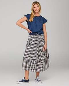 Skirts: Boom Shankar Guru Skirt - Navy Seersucker