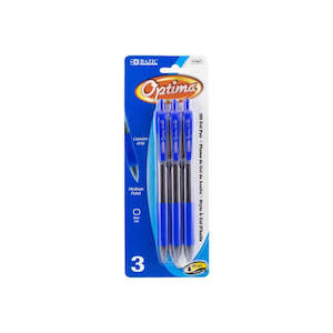 Dollar: BAZIC Optima Blue Oil-Gel Ink Retractable Pen w/ Grip (3/Pack) (Product Of USA)
