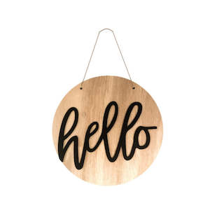 Wood Wall Hanging Round- Hello