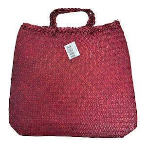 Flax: Flax/Seagrass Kete Bag with Base 36x42cm - Red