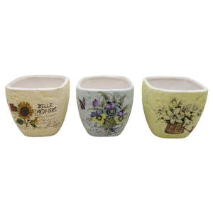 Plant Supplies: Ceramic Square Flower/Planter Pot - Flower
