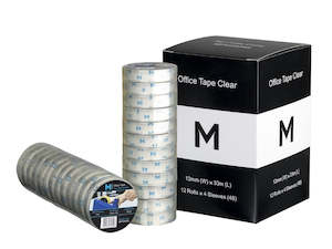 Acrylic Office Tape - Clear, 12mm x 33m x 45mu, 25.4mm Core (192) *Small Core