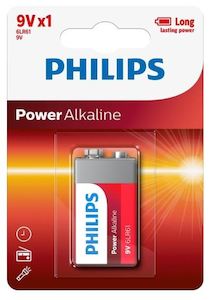 Office Supplies: Philips Power Alkaline Battery - Red, 9V Size (1)